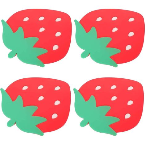 Posavasos de silicona anti-quemaduras, juego de 4, con forma de fresa, antideslizantes, para cafeterías y restaurantes, aislamiento térmico de la mesa. (1/5)