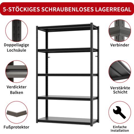 Étagère métallique 5 niveaux 160cm, rayonnage industriel en acier robuste, capacité 650kg, hauteur réglable, design sans bois, antidérapant, pour garage, entrepôt et maison, L160 x l80 x P40 cm (1/5)