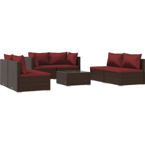 7-tlg. Garten-Lounge-Set mit Kissen Poly Rattan Braun vidaXL (1/5)