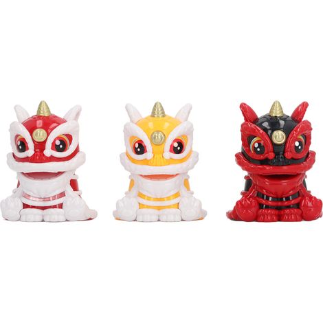 Ortviai Statue de lion solaire – 3 pièces, décoration Feng Shui pour chambre, bureau et voiture, en plastique, 9,5 x 7,2 cm