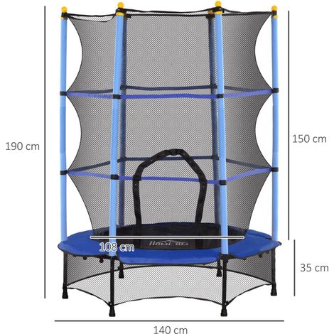Trampoline enfant Ø140 cm avec filet de sécurité, acier et plastique, usage intérieur/extérieur, charge max 50 kg, bleu (1/4)