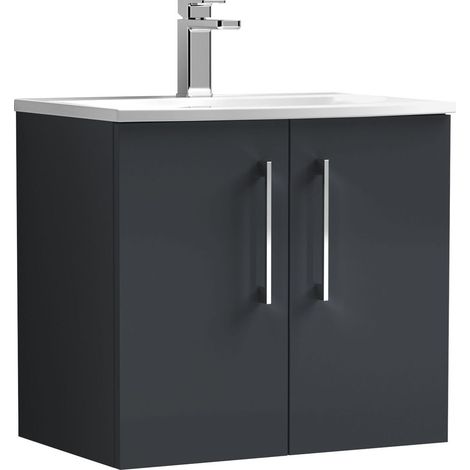 Balterley  Contemporary Bathroom 2-Door Wall-Hung Curved Basin Vanity Unit, Dark Grey, 600mm