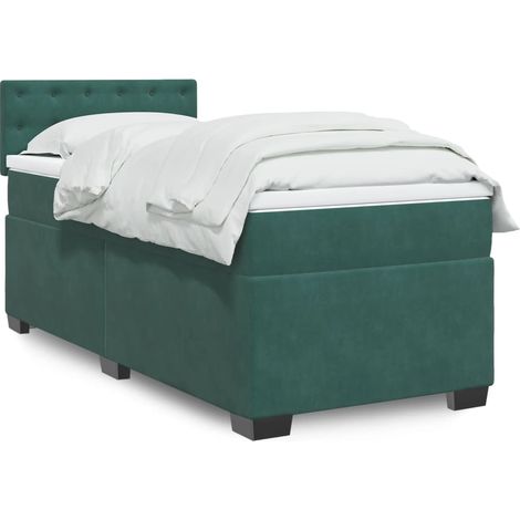Cama box spring con colchón terciopelo verde oscuro 90x190 cm vidaXL (1/5)