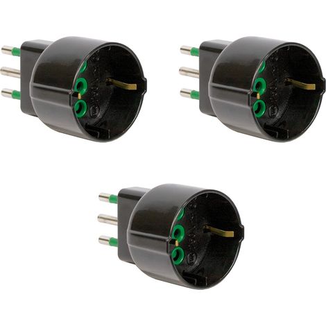 FANTON 82131-B3 - set 3 pz adattatore da spina grande bipasso 16A a schuko 16A presa italo/tedesca colore nero