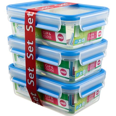EMSA 508558 recipiente de almacenar comida Rectangular Caja 1 L Azul, Transparente 3 pieza(s) (1/5)