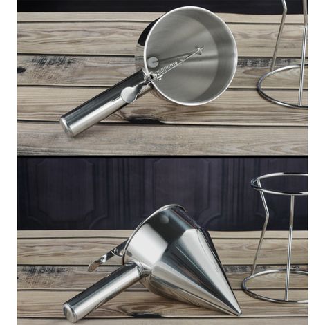 Entonnoir conique en acier inoxydable avec poignée et support, distributeur de pâte, entonnoir à boule de poulpe, entonnoir doseur de pâte, entonnoir à support. (1/5)