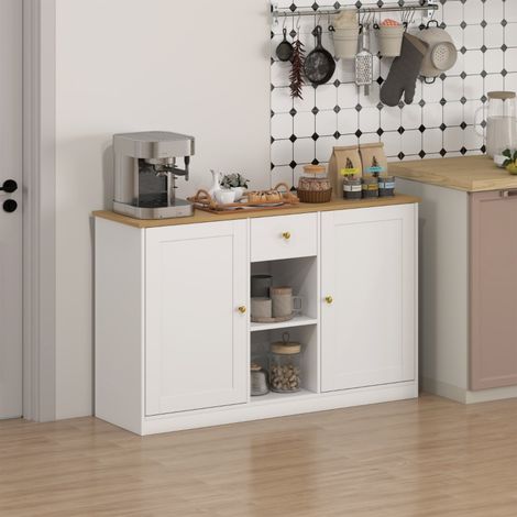 Buffet blanc 2 portes 1 tiroir, rangement ouvert, buffet d'entrée de salon, 120x35x75,2 cm (1/5)