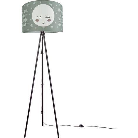 Paco Home Lampe pour enfants Lampadaire  Chambre d'enfant Lampe avec motif lune E27  Trois Pieds Noir + Ampoule,  Gris (Ø45.5 cm)