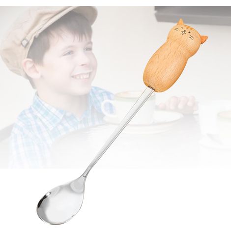 Cuillère et fourchette en acier inoxydable, fourchette à dessert chaton et ours, cuillère à café, cuillère à mélanger, ensemble pour enfants mignon et créatif de style coréen, cuillère chat (1/5)