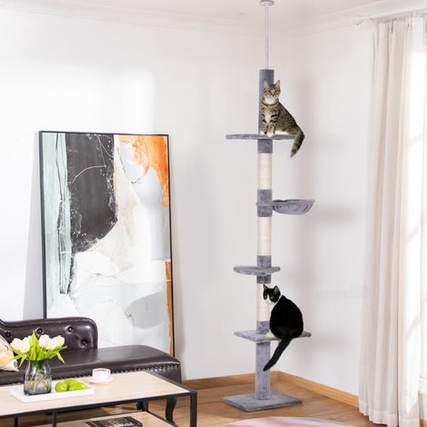 Plafond d’arbre à chat Haut hauteur,arbre à chat stable avec colonnes en sisal,arbre grimpant pour chats,gris,40 x 34 x 230-260 cm (1/5)