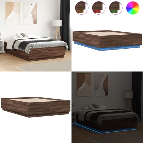 Bettgestell mit LED Braun Eichen-Optik 120x190 cm Holzwerkstoff - Holzbettfassungen - Bettenrahmen - Eiche Möbel - LED Beleuchtung - Doppelbett - Home & Living (1/5)