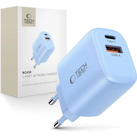 Tech-Protect NCA30 PD 30W QC3.0 USB-A / USB-C Wandladegerät – Blau