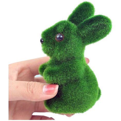 QORVA-Décoration de jardin Lapin vert 1 pièce, 6 x 6 x 11 cm Ornement artisanal lapin vert floqué (1/5)