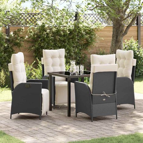 vidaXL Garten Essgruppe mit Kissen 5 pcs Schwarz Poly-Rattan (1/5)