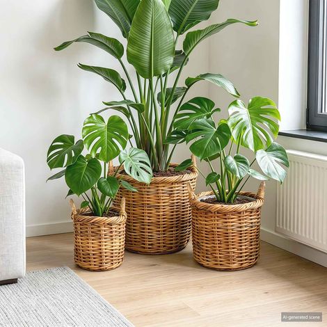 Planter Basket GENDT 3 pcs Natural Brown Kubu Rattan vidaXL (1/5)