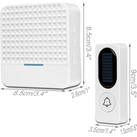 Sonnette sans fil Sonnette solaire électronique sans fil, blanche 8,5 8,5 2,6 cm, 9 3,5 1,5 cm (1/3)
