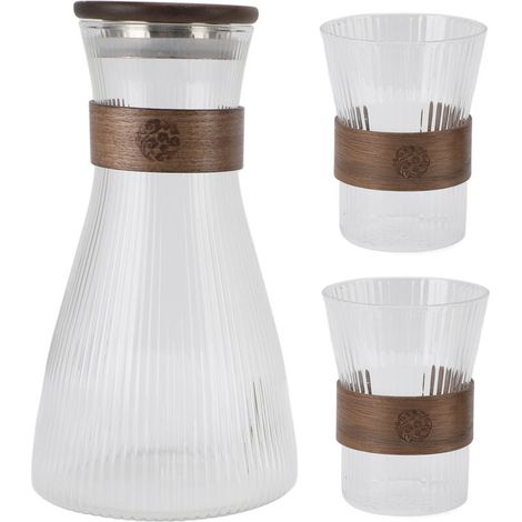 Bedside carafe with lid and 2 glass cups, high borosilicate glass pitcher for coffee juice, heat and cold resistant, 1600ml 300ml (1/5)