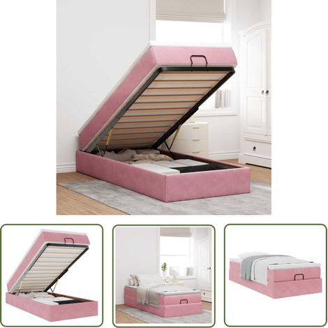 vidaXL Cadre de lit ottoman avec matelas rose 100x200 cm velours (1/5)