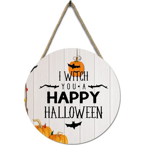 Pendentif de porte d'Halloween rond en bois, décor citrouille chauve-souris maison hantée, durable anti-décoloration réutilisable avec corde, décoration de bienvenue pour fête (1/4)