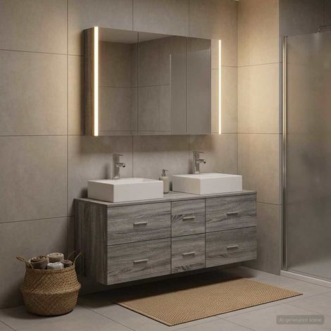 vidaXL Juego de muebles de baño 4 uds. Sonoma gris (1/5)