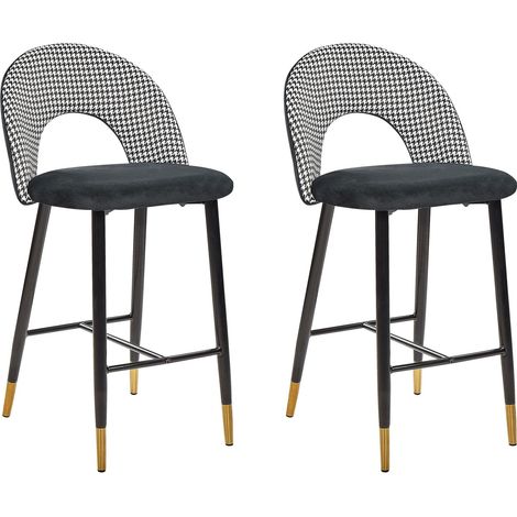 Set di 2 sedie da bar in velluto bianco e nero Falton