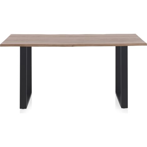 Table de salle à manger 160 x 90 cm, plateau en bois d'acacia massif de 25 mm d'épaisseur, pieds en métal noir (1/5)