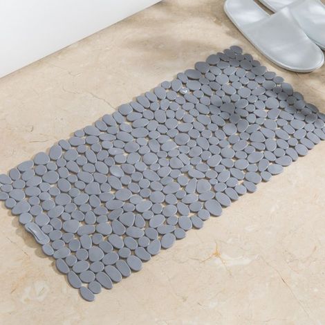 Tapis de bain antidérapant gris, 70 x 35 cm. Tapis de bain rectangulaire antidérapant en PVC effet pierre. (1/4)