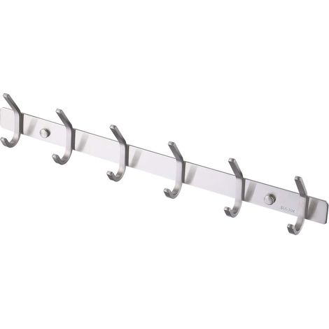 Appendiabiti da parete per bagno con 6 ganci, in acciaio inox SUS304, finitura spazzolata, AH203H6-2