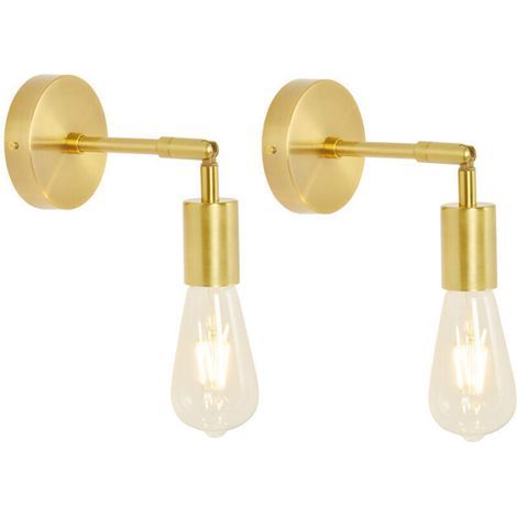 Lot de 2 appliques murales salle de bain en laiton brossé vintage – E27 dimmable – Compatible ampoules Edison et LED – Installation rapide