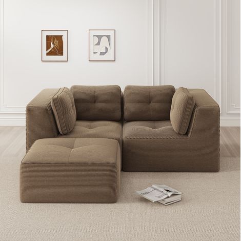 Sofá esquinero modular 208x177x69 cm en pana marrón, sin montaje, para salón – MEUBLIV (1/5)