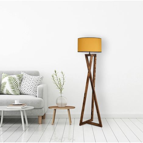 Lampadaire trépied croisé abat-jour jaune 150 cm KILIS (1/4)