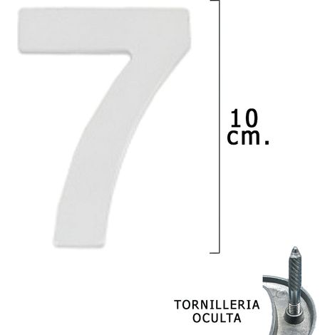 Metallo Numero "7" Argento Opaco 10 cm. con Viti Nascoste (Blister 1 Pezzo)