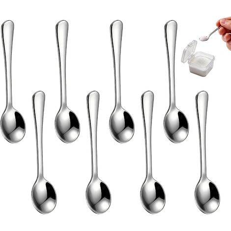 8 pièces Mignonnes Petites Cuillères en Acier Inoxydable pour Mini Cuillères à Dessert,Café, Condiments,Petites Cuillères en Acier Inoxydable pour Épices, Sel, Sucre,Cuillères à Espresso Mini,7.5cm (1/5)