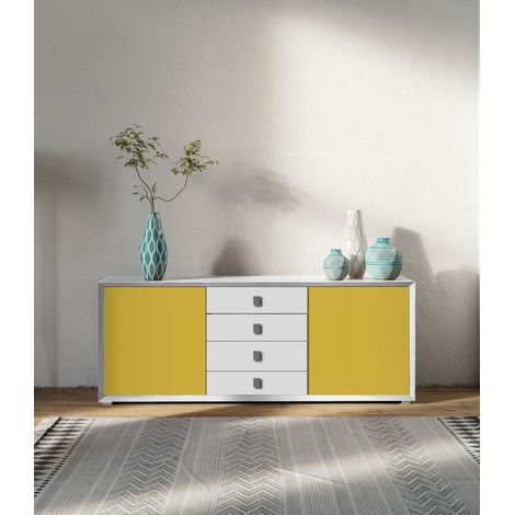 Madia  2 ante e 4 cassetti linea Tilt in finitura bianco e miele  opaco (1/3)