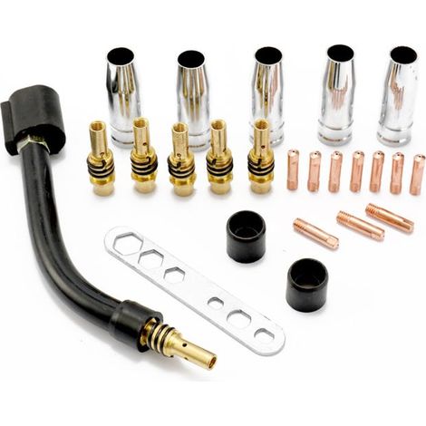 Un kit de connecteurs de 24 pièces pour la torche de soudage 15AK, comprenant des consommables, des baguettes de soudage, des housses de protection et des coudes à col de cygne pour machine à souder M (1/4)