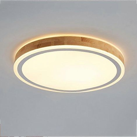 Nordische LED-Deckenleuchte aus Holz, stufenlos dimmbar (3000K–6000K), runde Einbauleuchte, 11,8 Zoll