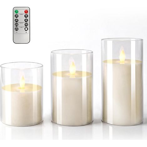 Set di 3 candele a LED, candele a LED con effetto fiamma tremolante, candele senza fiamma dimmerabili con telecomando per feste, decorazioni per la casa, campeggio, matrimoni e varie festività. (1/5)
