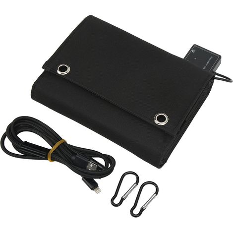 Kit de chargeur solaire pliable 25 W 5 V comprenant 8 panneaux solaires pliables, un câble de chargement USB 1 à 3 et une boucle de fixation pour une utilisation en extérieur. (1/5)