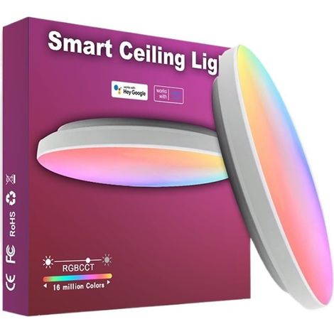 Plafonnier LED intelligent Tuya RGBCW 24 W, commande vocale via application, pour chambre à coucher, salon (AC 200-240 V, télécommande 2,4 GHz) (1/5)