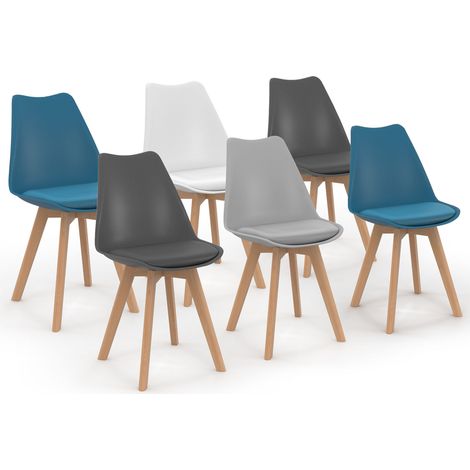 Lot de 6 chaises scandinaves IDMARKET SARA - Mix couleur: blanc, gris clair, bleu canard x2, gris foncé x2 - Multicolore