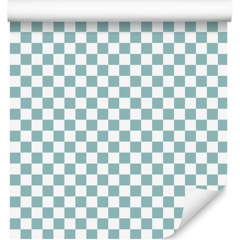 Papier peint à damier turquoise, blanc et gris clair 50 x 1000 cm (1/5)