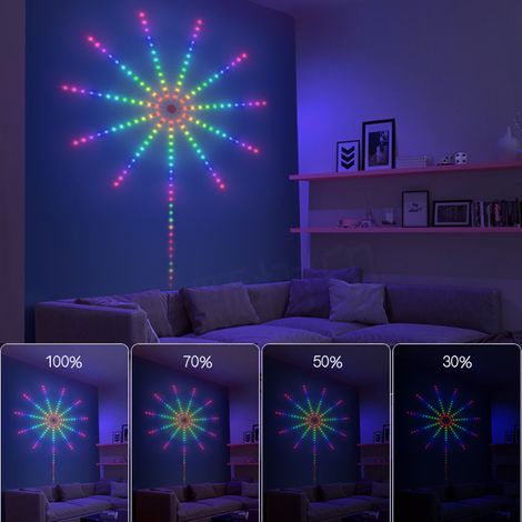 Guirlande lumineuse LED effet feu d'artifice avec télécommande et synchronisation musicale, idéale pour décorer une fête de Noël, un bar ou une salle de jeux. (1/5)