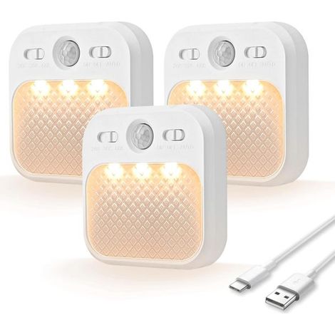 LED-Nachtlicht für den Innenbereich mit Bewegungssensor, 3 Lichtfarben, geeignet für Flur, Schlafzimmer oder Wohnzimmer, 3er-Pack. (1/5)