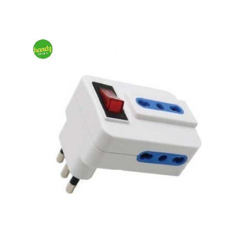 Adattatore Elettrocanali angolare con interruttore spina 16 a + 3 prese 10 / 16 a