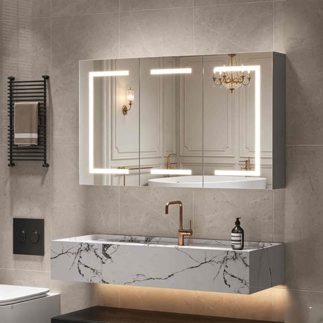 Mueble de baño con espejo LED - Función antivaho instantánea - Estantes ajustables - Armario de almacenamiento con múltiples puertas - Ideal para la decoración del baño (1/5)