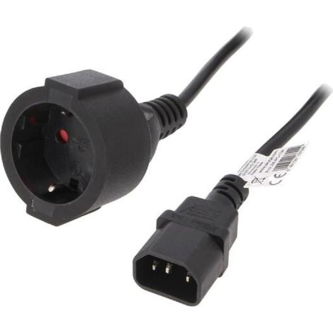 Cable- CEE 7-3 -F- male.IEC C14 male- 1m- noir- PVC- 3G0.75mm2