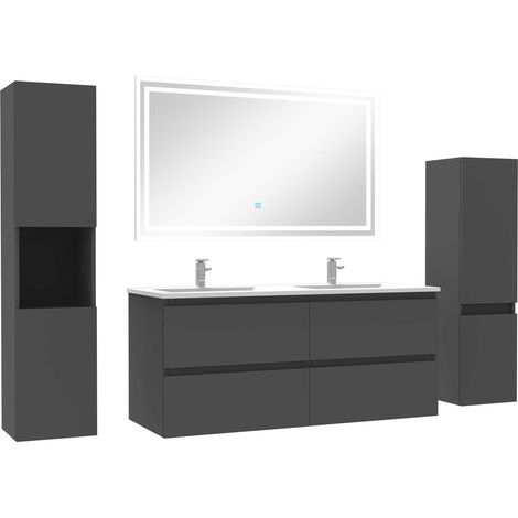 Ensemble meubles Salle de Bain 120cm vasque et colonnex2 et miroir lumineux Anthracite