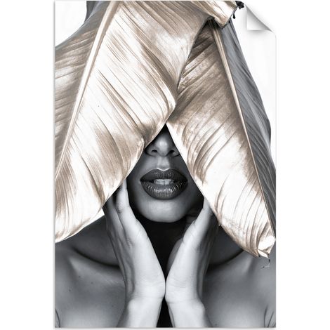 Selbstklebendes Poster – Wandsticker Frau und goldene Blätter auf dem Kopf 30x45 cm (1/3)