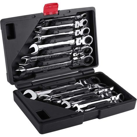 12 clés à cliquet articulées avec clé à cliquet plate de 8 à 19 mm, clé à fourche à cliquet pour la réparation de garage à la maison (1/5)