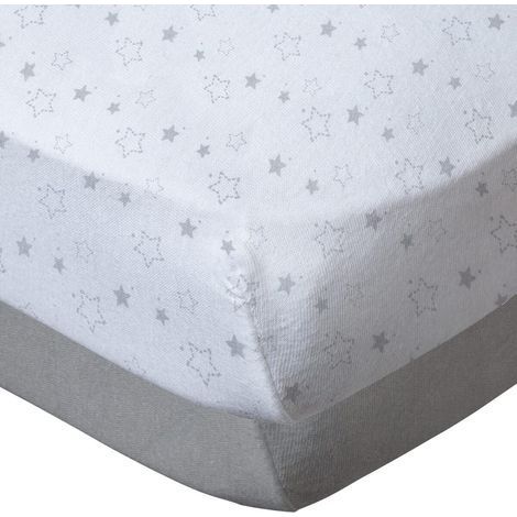 Lot de 2 Draps-housse 70x140x17cm Coton Jersey Gris Étoile Matelas Bébé (1/5)